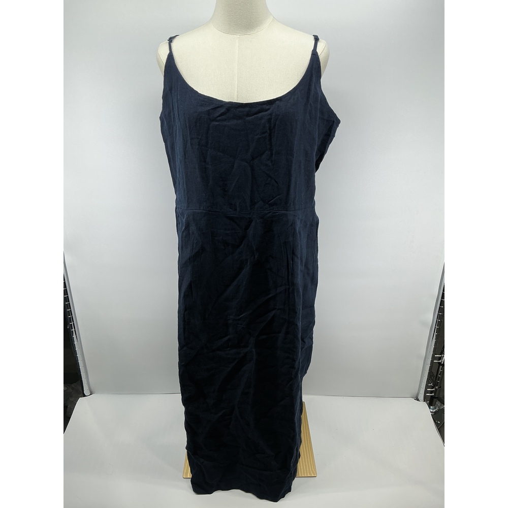 100% European Linen Scoop Neck Midi Dress